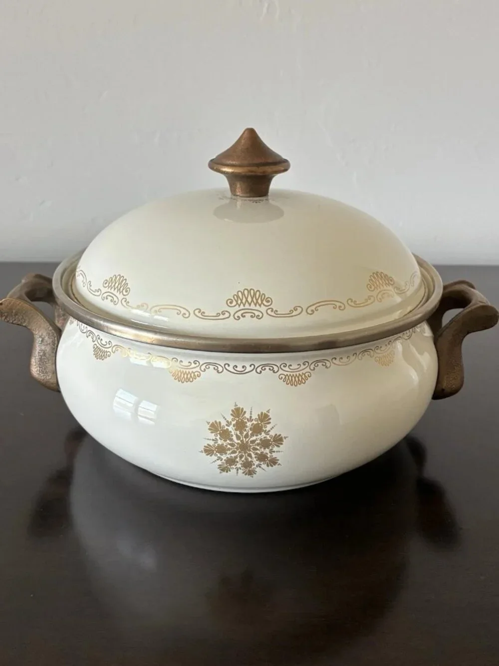 Vintage Asta Dutch Oven German Enameled Casserole Pot with Lid 8.5”